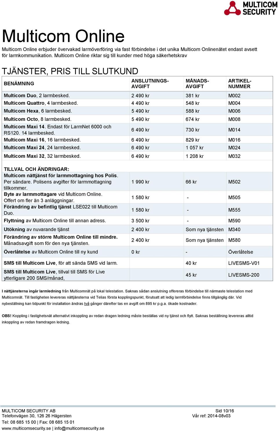 4 490 kr 548 kr M004 Multicom Hexa, 6 larmbesked. 5 490 kr 588 kr M006 Multicom Octo, 8 larmbesked. 5 490 kr 674 kr M008 Multicom Maxi 14. Endast för LarmNet 6000 och RS120. 14 larmbesked.