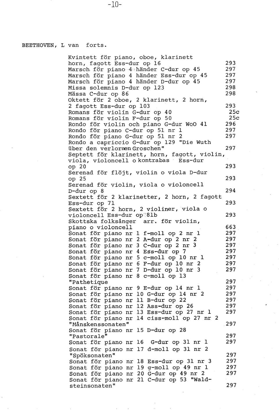 fagott Ess-dur op 103 2 93 Romans för violin G-dur op 40 25c Romans för violin F-dur op 50 25c Rondo för violin och G-dur Wo0 41 296 Rondo för C-dur op 51 nr 1 297 Rondo för G-dur op 51 nr 2 297