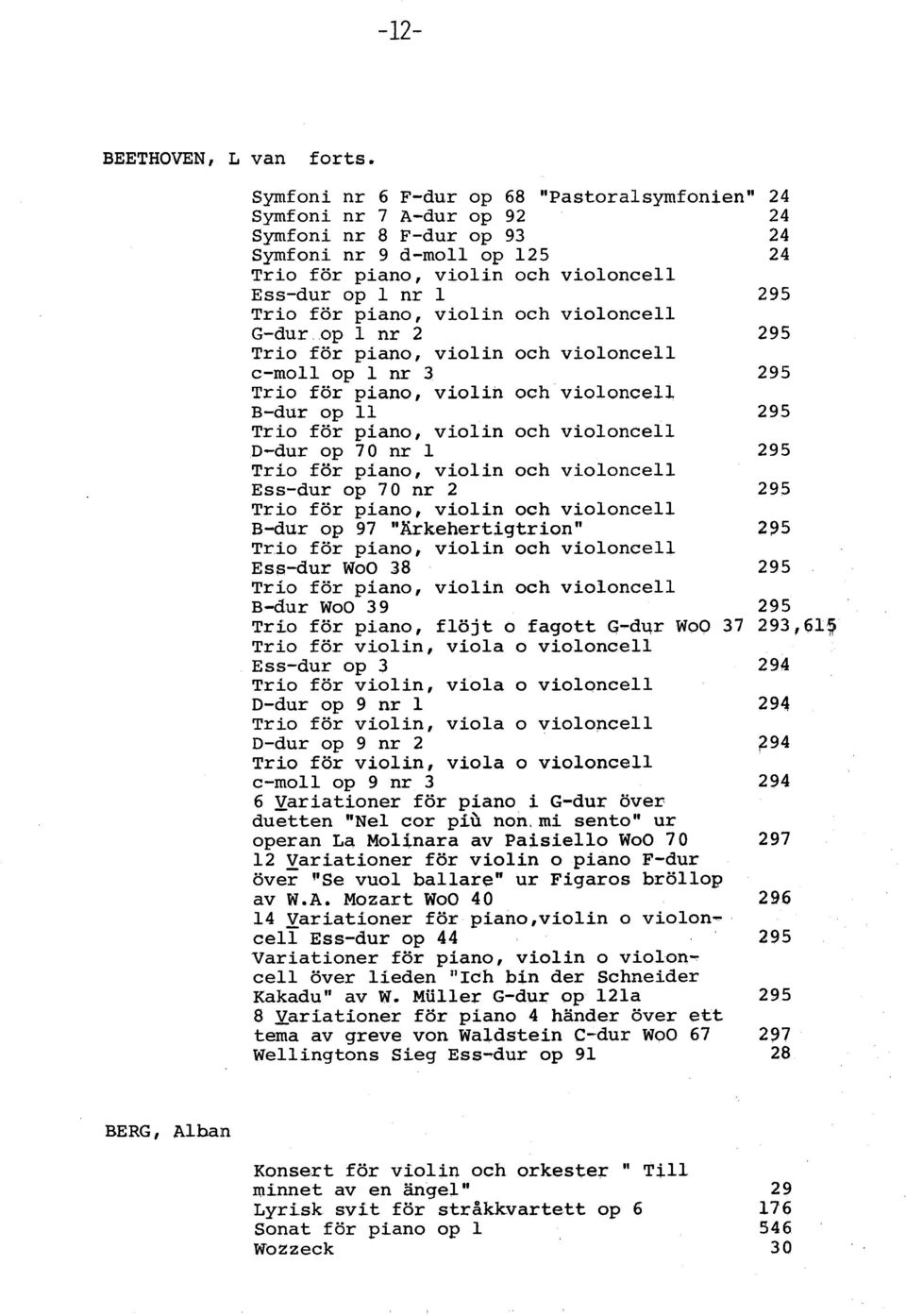 violin och violoncell G-dur op 1 nr 2 295 Trio för, violin och violoncell c-moll op 1 nr 3 295 Trio för, violin och violoncell B-dur op 11 295 Trio för, violin och violoncell D-dur op 70 nr 1 295