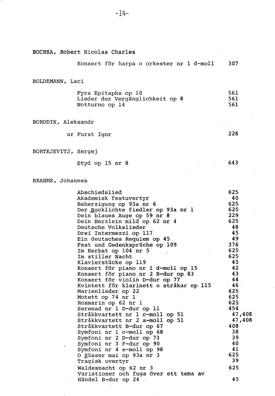 mild op 62 nr 4 Deutsche Yolkslieder Drei Intermezzi op 117 Ein deutsches Requiem op 45 Fest und Gedenkspriiche op 109 Im Herbst op 104 nr 5 Im stiller Nacht Klavierstucke op 119 Konsert för nr 1