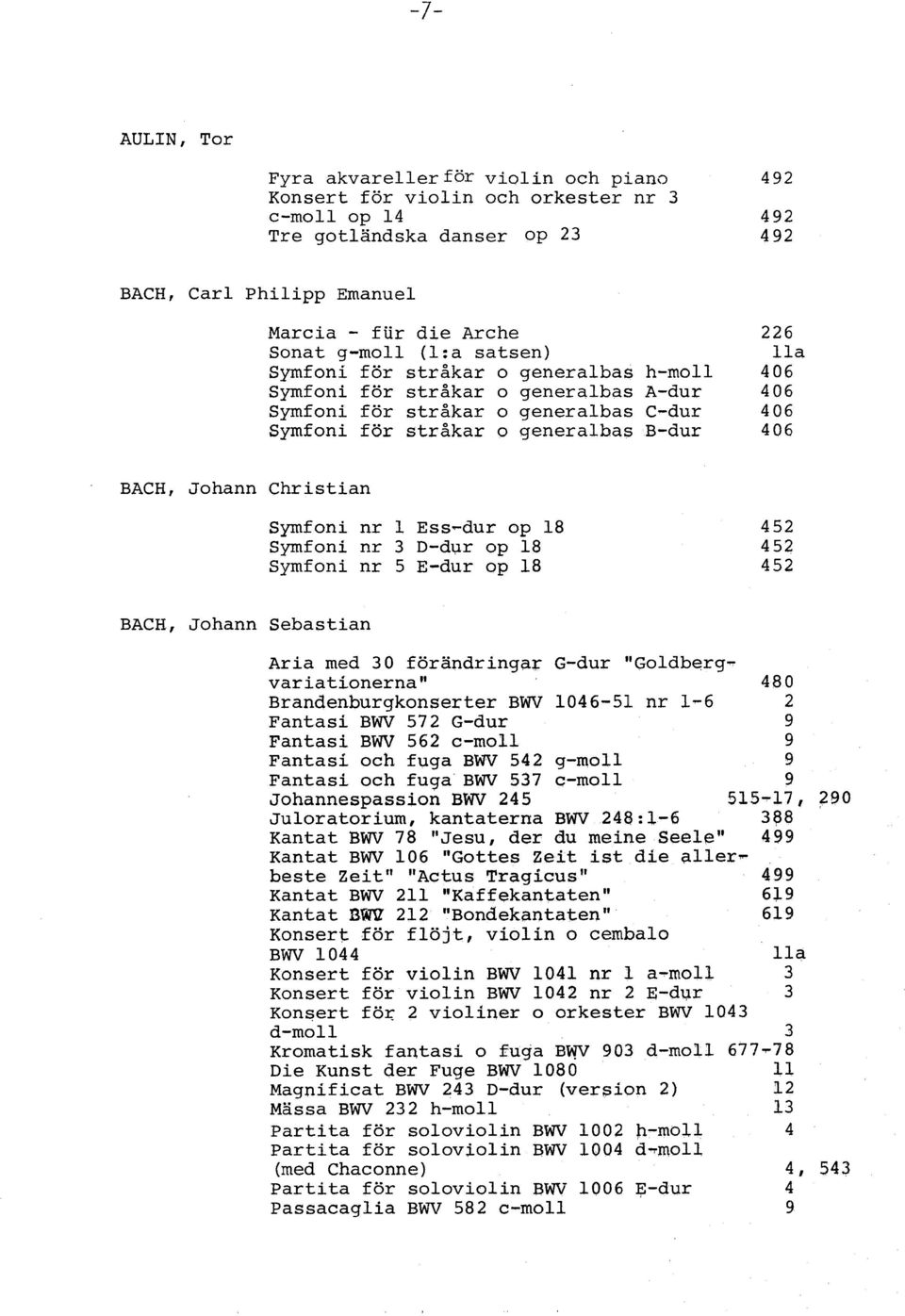 Johann Christian Symfoni nr 1 Ess-dur op 18 Symfoni nr 3 D-dur op 18 Symfoni nr 5 E-dur op 18 BACH, Johann Sebastian Aria med 30 förändringar G-dur "Goldbergvariationerna" 480 Brandenburgkonserter