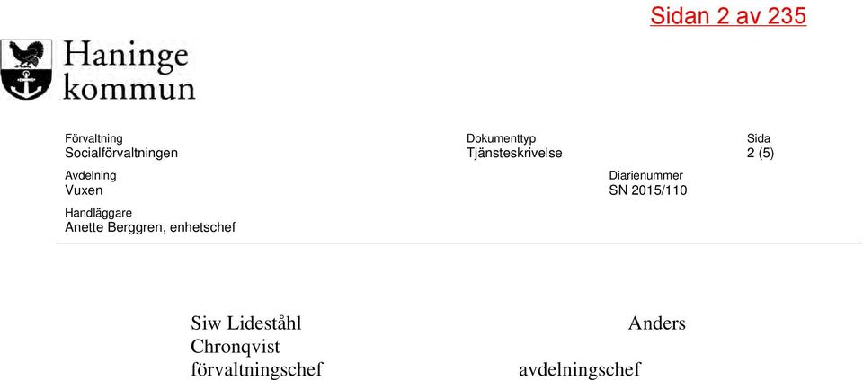 Diarienummer Vuxen SN 2015/110 Handläggare Anette