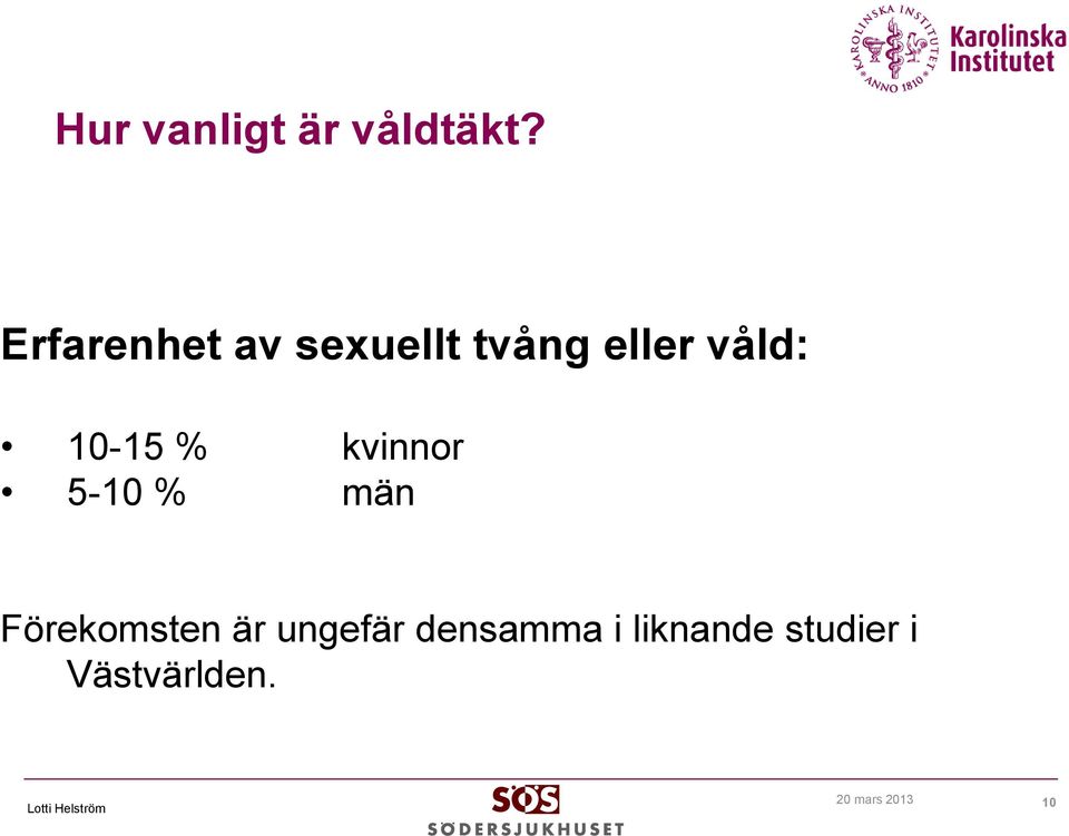 10-15 % kvinnor 5-10 % män Förekomsten är