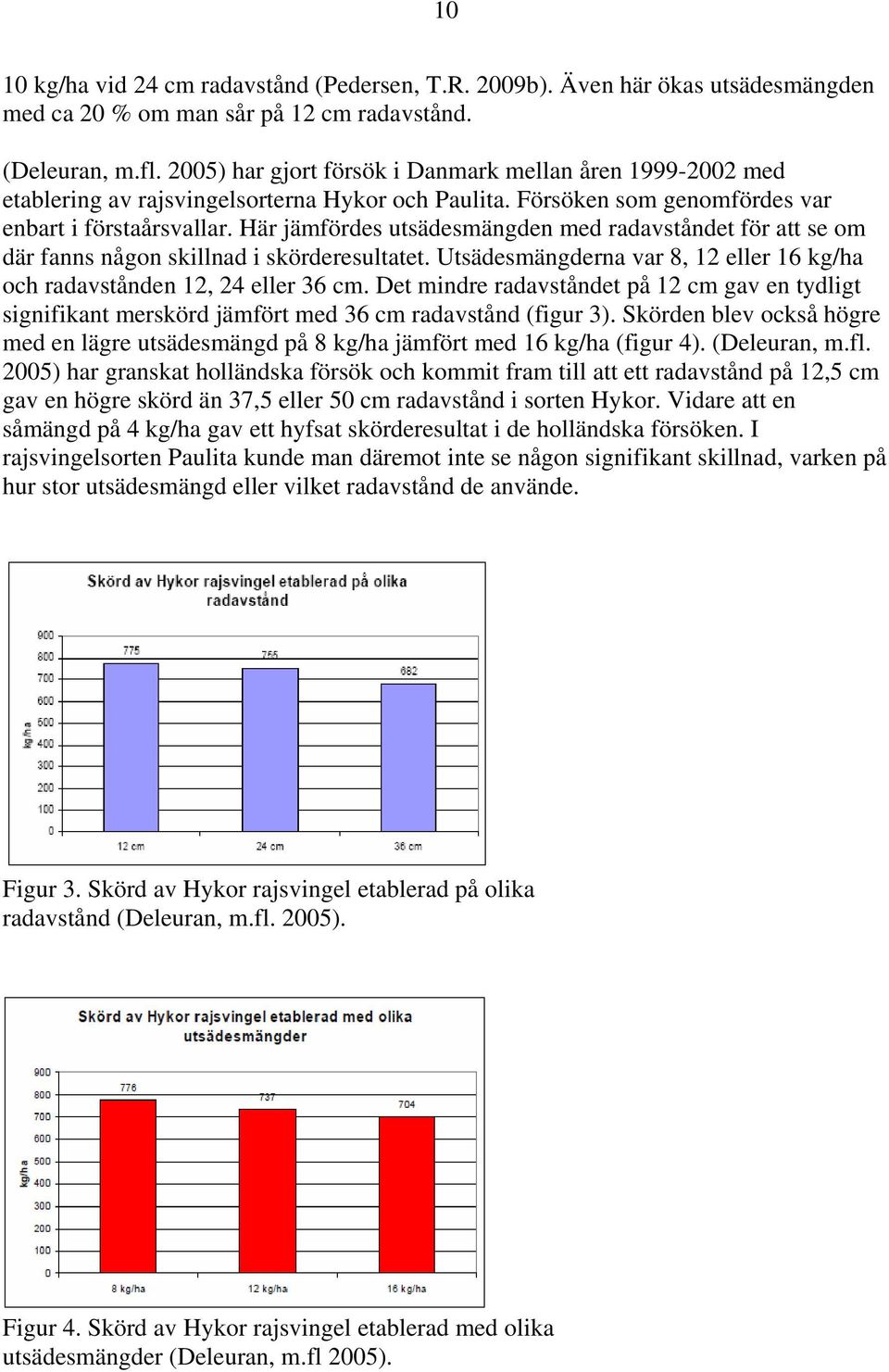 Här jämfördes utsädesmängden med radavståndet för att se om där fanns någon skillnad i skörderesultatet. Utsädesmängderna var 8, 12 eller 16 kg/ha och radavstånden 12, 24 eller 36 cm.