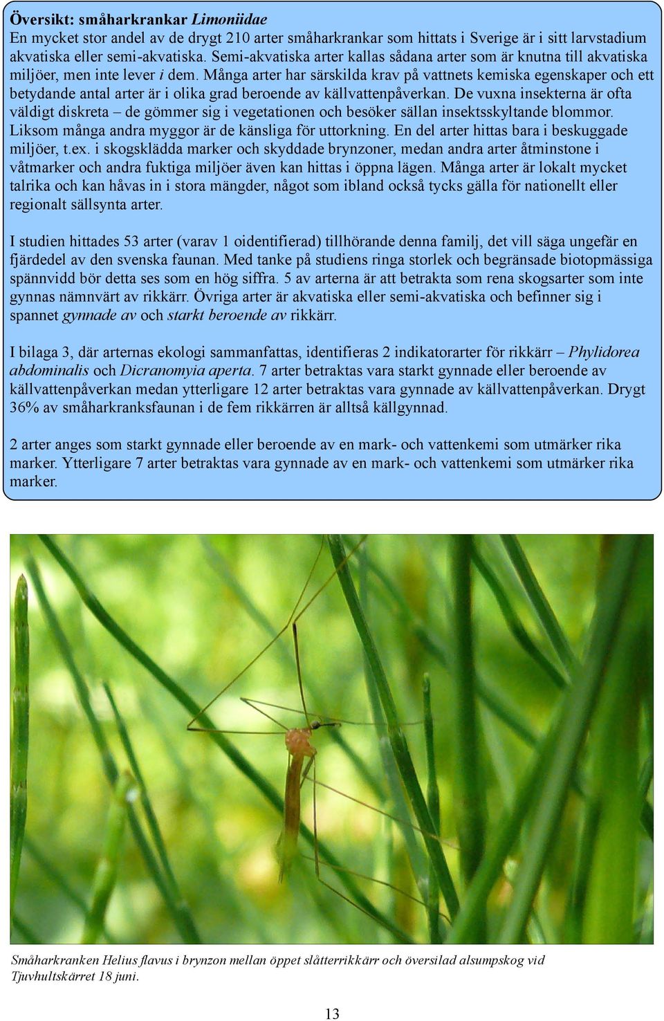 Många arter har särskilda krav på vattnets kemiska egenskaper och ett betydande antal arter är i olika grad beroende av källvattenpåverkan.