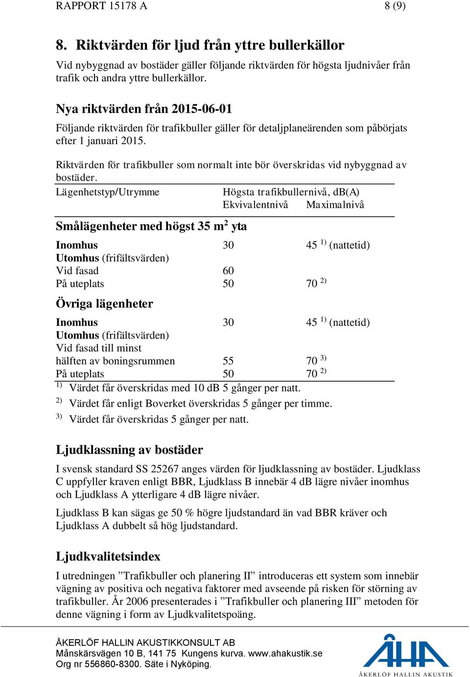 Riktvärden för trafikbuller som normalt inte bör överskridas vid nybyggnad av bostäder.