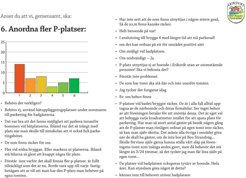 De som finns räcker för oss. Fler vid södra bryggan. Eller markera ut platserna. Ibland stå bilarna så glest att knappt några får plats. Förstår inte varför det skall finnas fler p-platser.