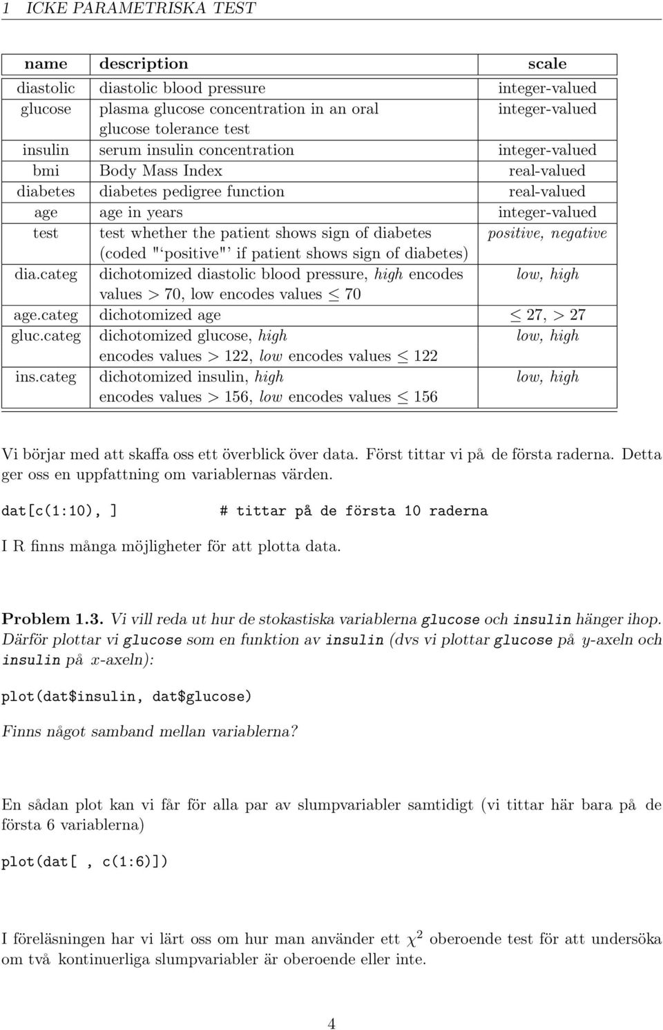 diabetes positive, negative (coded " positive" if patient shows sign of diabetes) dia.categ dichotomized diastolic blood pressure, high encodes low, high values > 70, low encodes values 70 age.