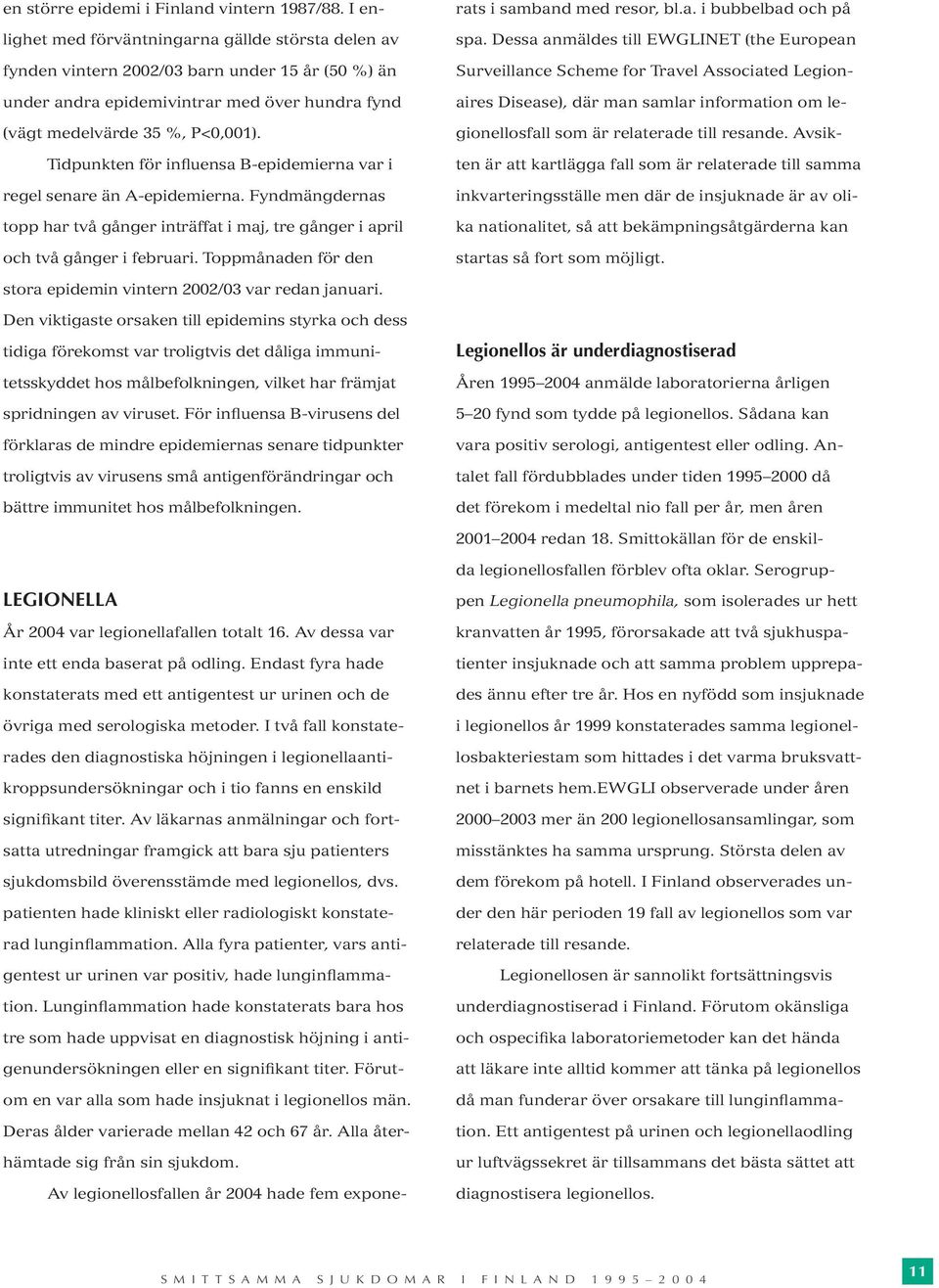 Tidpunkten för influensa B-epidemierna var i regel senare än A-epidemierna. Fyndmängdernas topp har två gånger inträffat i maj, tre gånger i april och två gånger i februari.