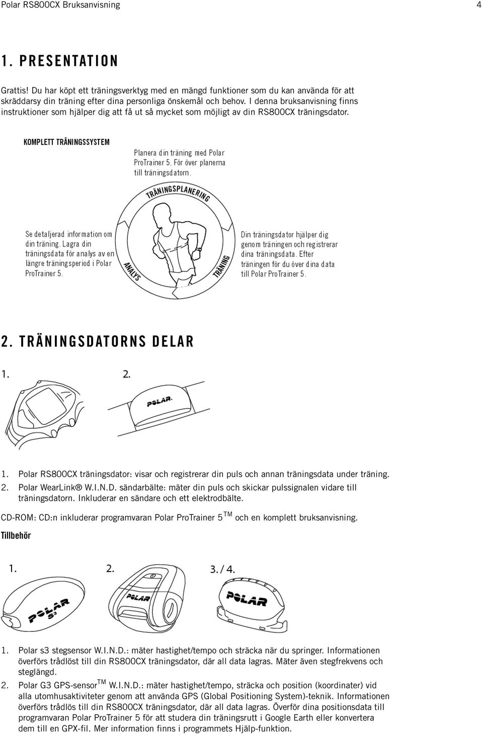 Polar RS800CX träningsdator: visar och registrerar din puls och annan träningsdata under träning. 2. Polar WearLink W.I.N.D.