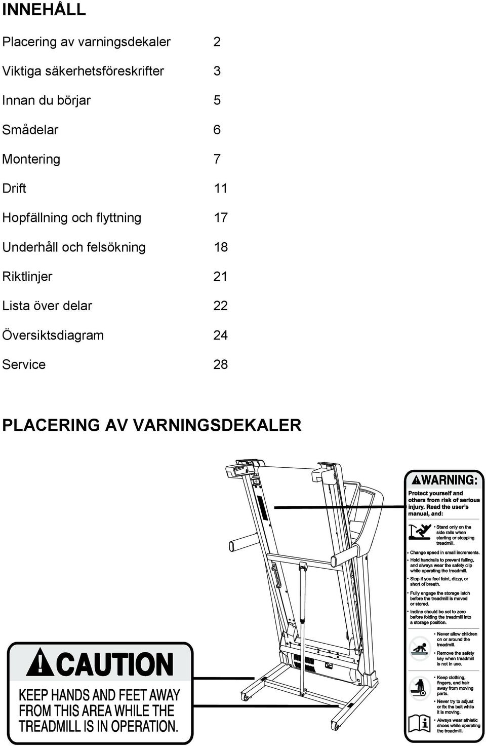 Drift 11 Hopfällning och flyttning 17 Underhåll och felsökning 18