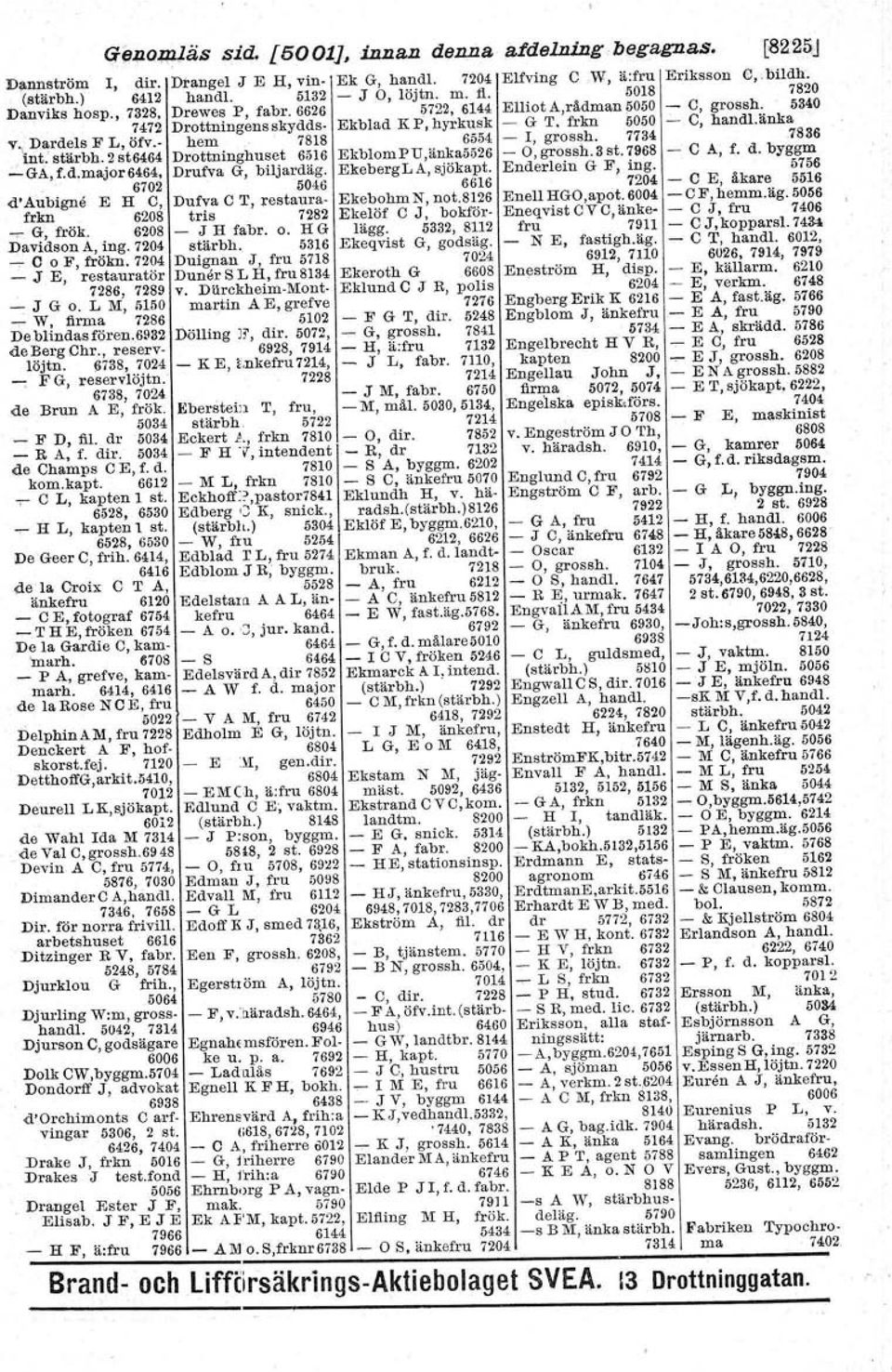 frkn 5050 - e, handlänka v\~t:~~~:.~~t~~';j4 D~ft:,inghuset m~ekblompu,änkam~ = 6',:~:S~3st.~~~~ - e A, f.d. by:~6 -GA,f.d.major6464, Drufva G, biljardäg. EkebergLA,sjökapt.
