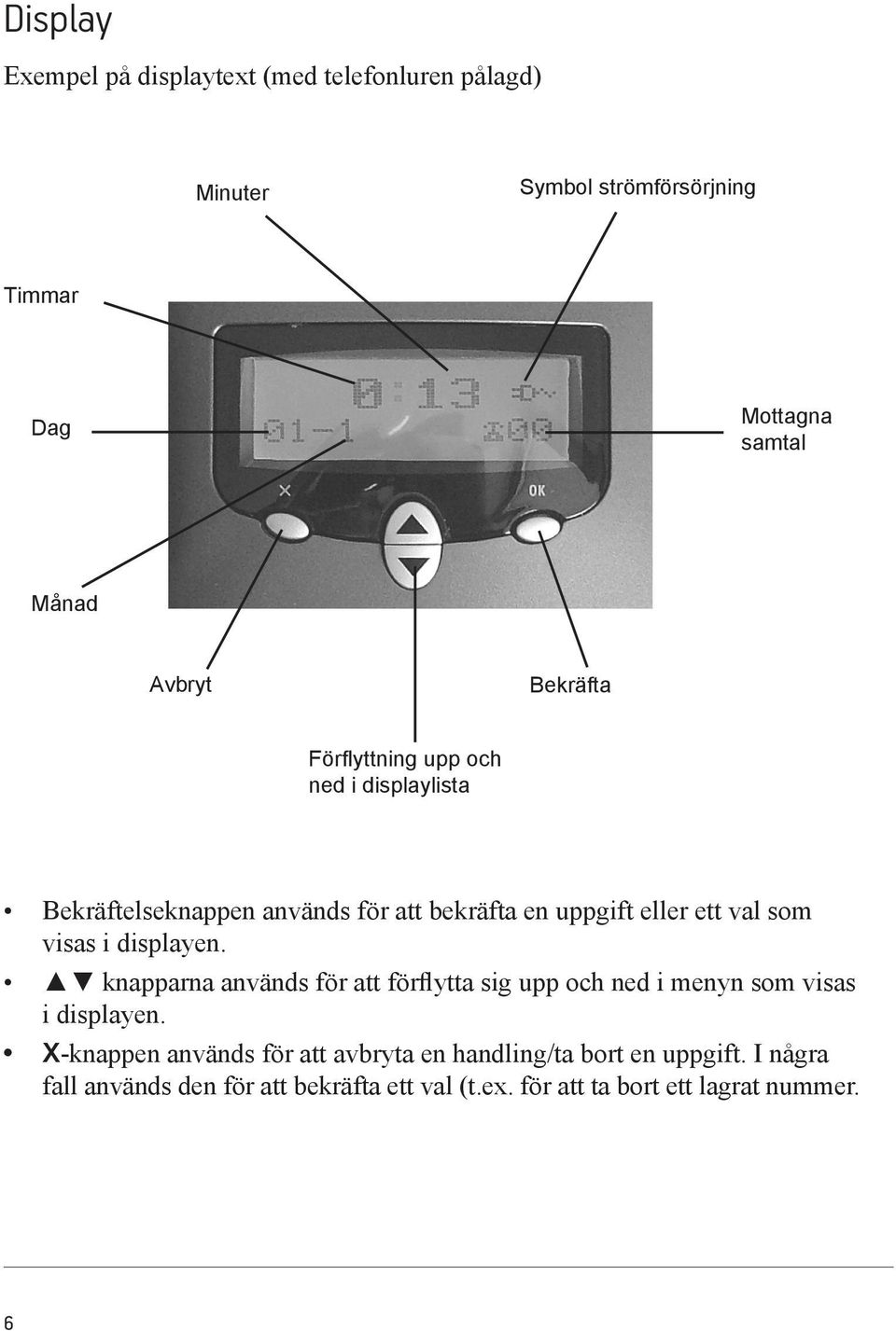 som visas i displayen. knapparna används för att förflytta sig upp och ned i menyn som visas i displayen.