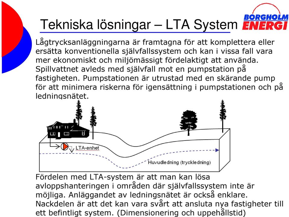 Pumpstationen är utrustad med en skärande pump för att minimera riskerna för igensättning i pumpstationen och på ledningsnätet.