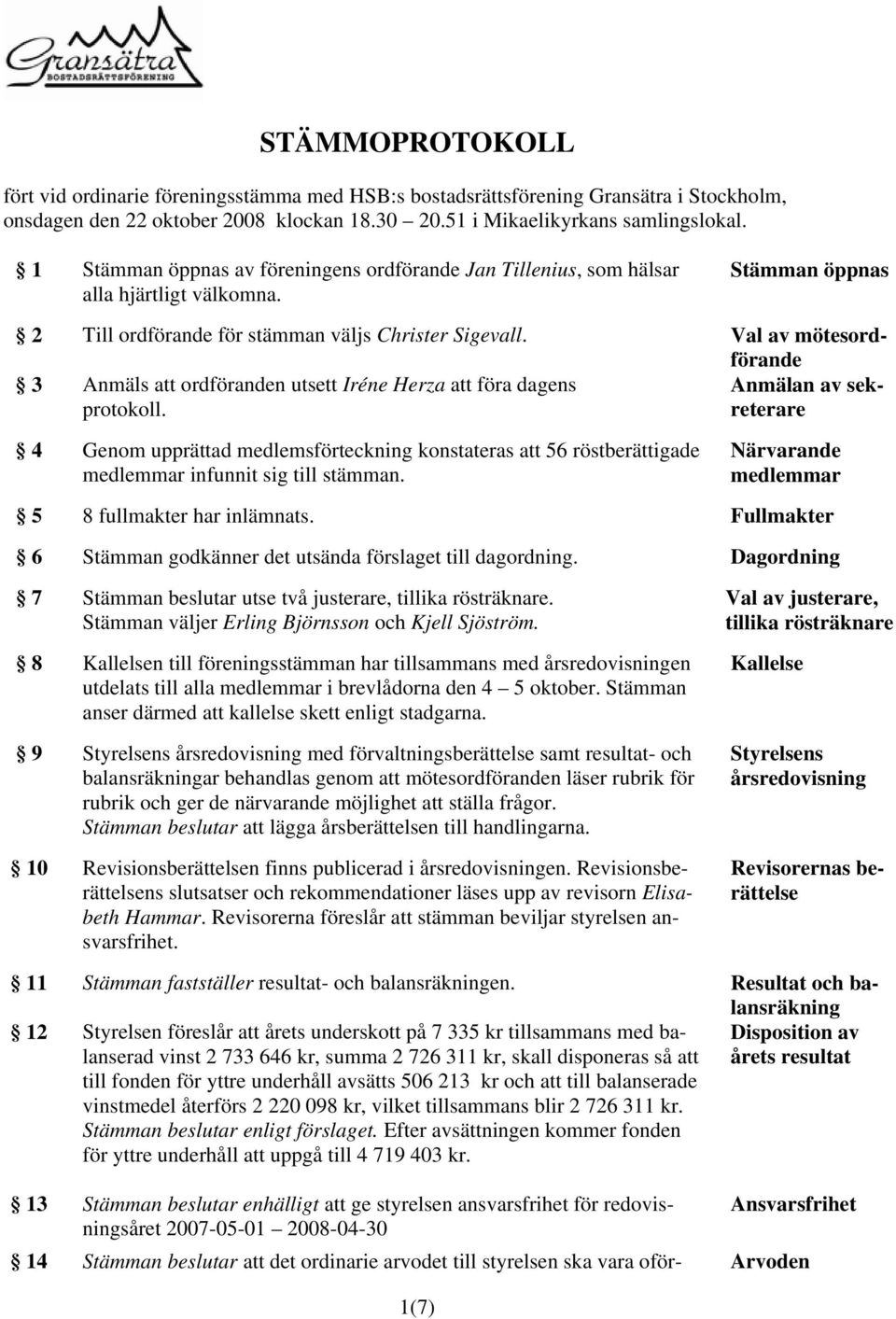 Val av mötesordförande 3 Anmäls att ordföranden utsett Iréne Herza att föra dagens protokoll.