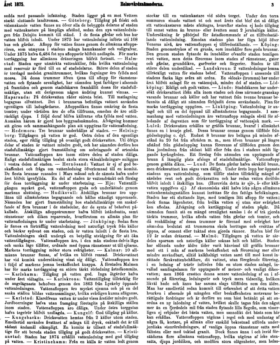 stånd. I de flesta gårdar och hus har vatten blifvit inledt. Under 1875 har vattenledning införts uti 108 hus och gårdar.