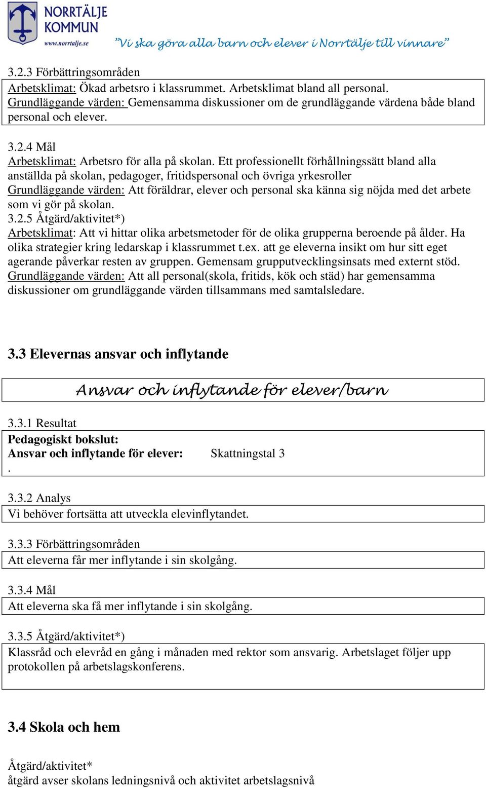 Ett professionellt förhållningssätt bland alla anställda på skolan, pedagoger, fritidspersonal och övriga yrkesroller Grundläggande värden: Att föräldrar, elever och personal ska känna sig nöjda med