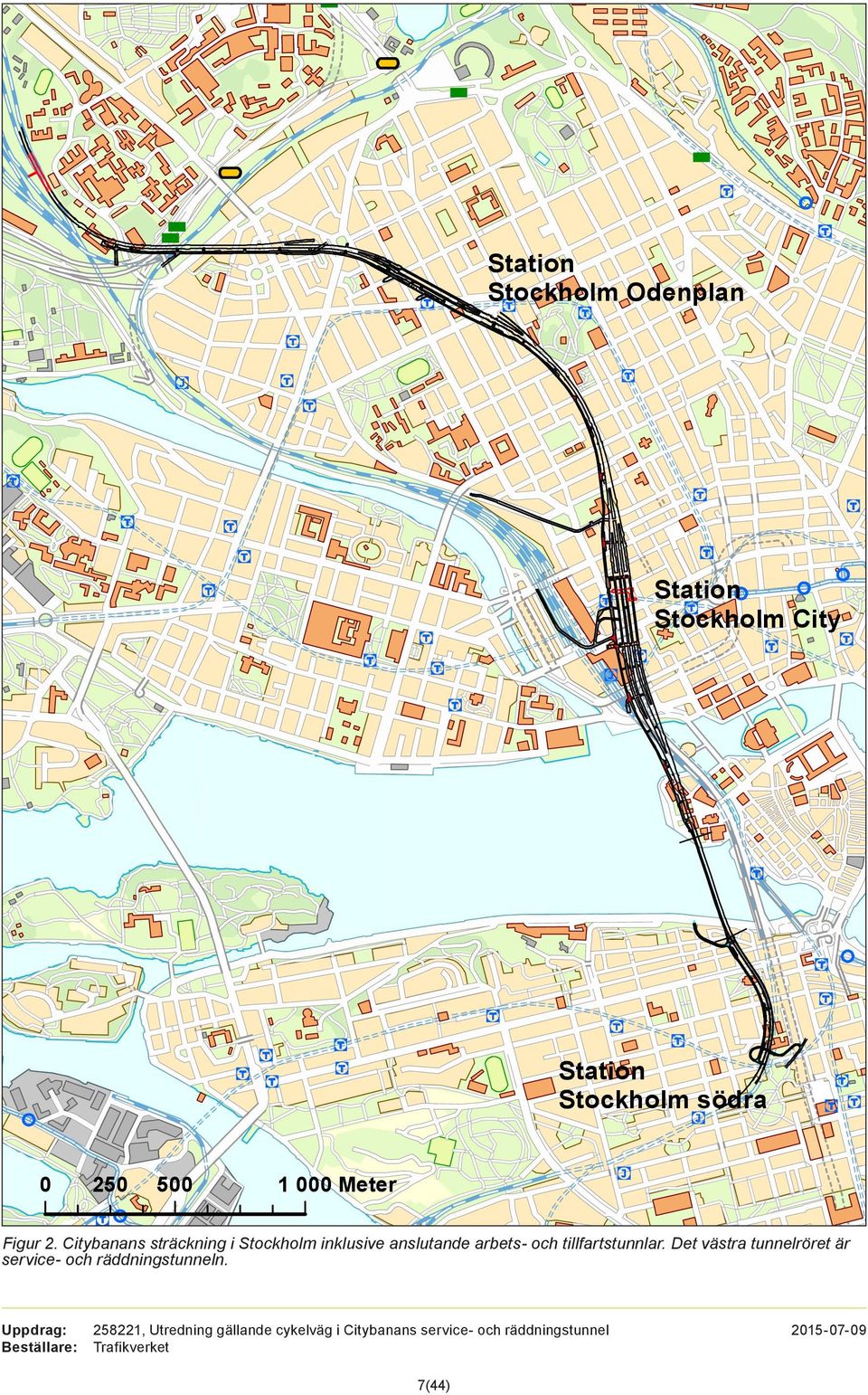 ENTREPRENADGRÄNS KM 35 + 43 5 Station Stockholm södra 0 250 500 1 000 Meter Figur 2.