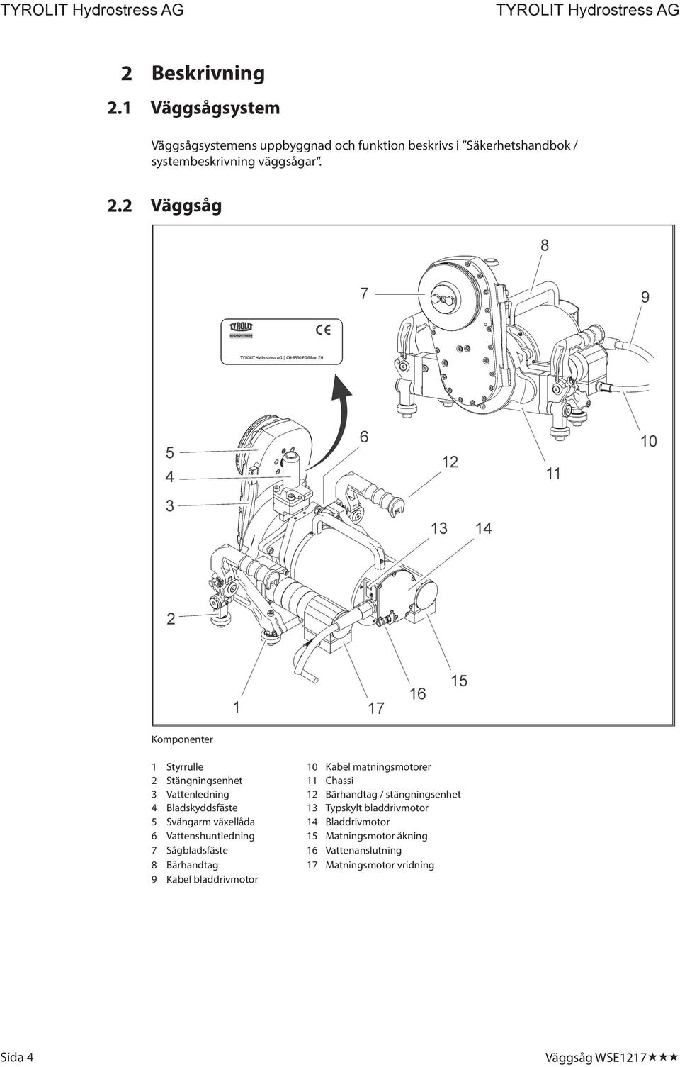 stängningsenhet 4 Bladskyddsfäste 13 Typskylt bladdrivmotor 5 Svängarm växellåda 14 Bladdrivmotor 6 Vattenshuntledning 15