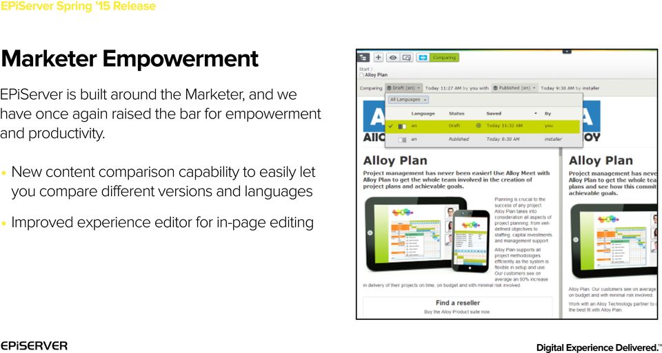 New content comparison capability to easily let you compare different versions and