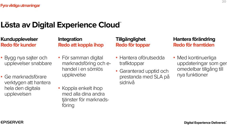 upplevelsen För samman digital marknadsföring och e- handel i en sömlös upplevelse Koppla enkelt ihop med alla dina andra tjänster för marknadsföring