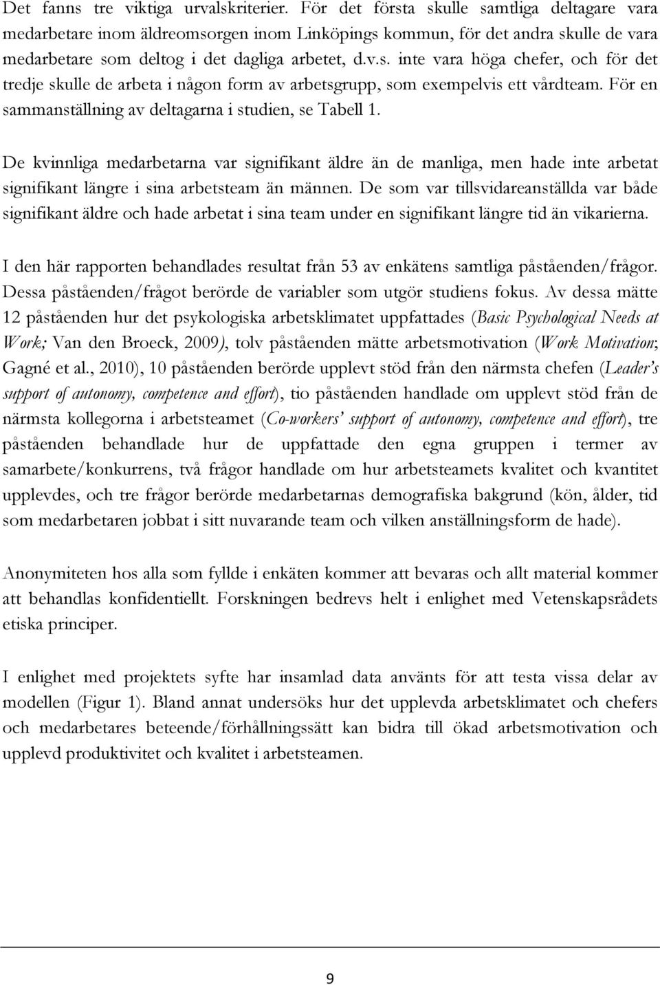 För en sammanställning av deltagarna i studien, se Tabell 1. De kvinnliga medarbetarna var signifikant äldre än de manliga, men hade inte arbetat signifikant längre i sina arbetsteam än männen.