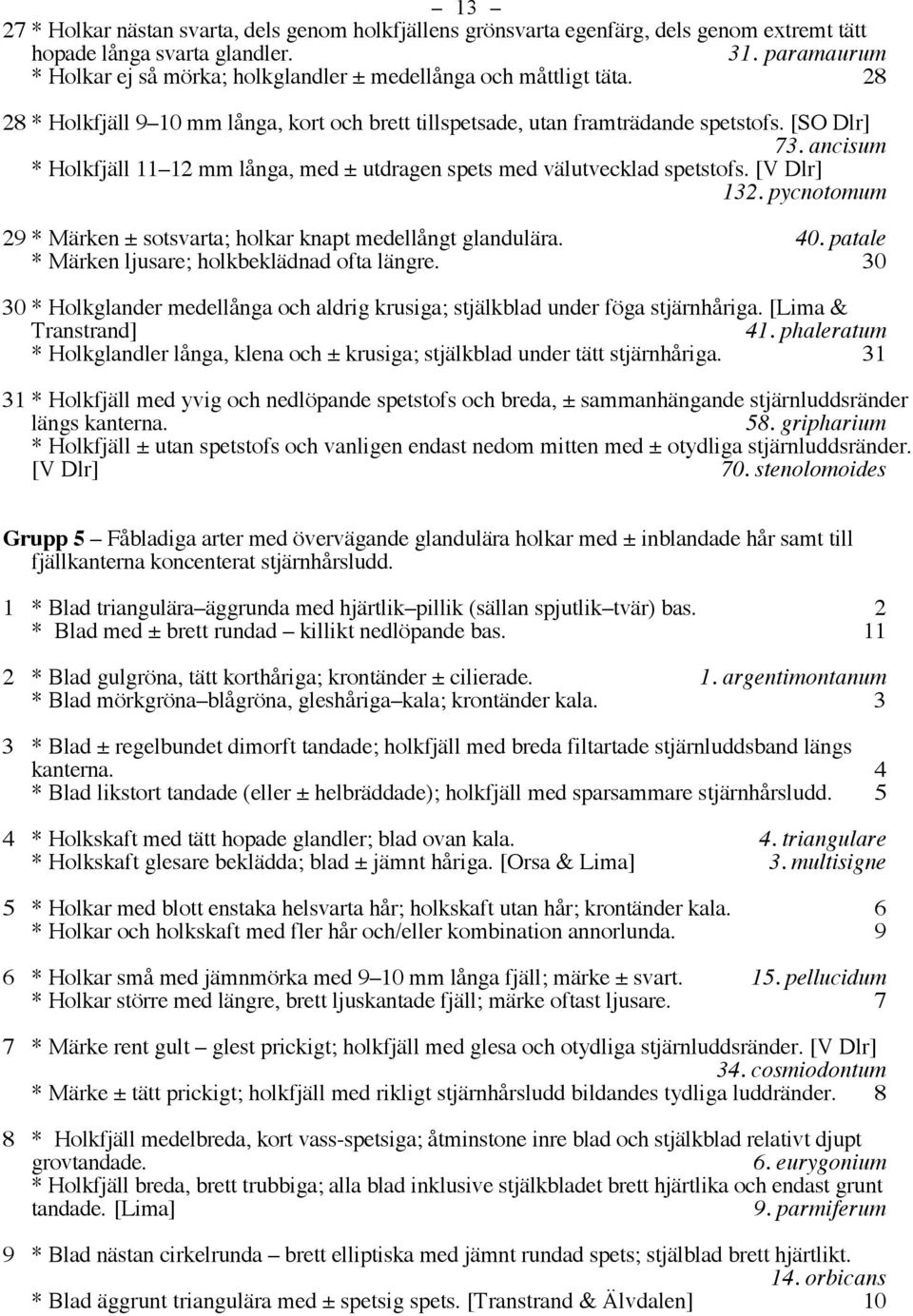 ancisum * Holkfjäll 11 12 mm långa, med ± utdragen spets med välutvecklad spetstofs. [V Dlr] 132. pycnotomum 29 * Märken ± sotsvarta; holkar knapt medellångt glandulära. 40.
