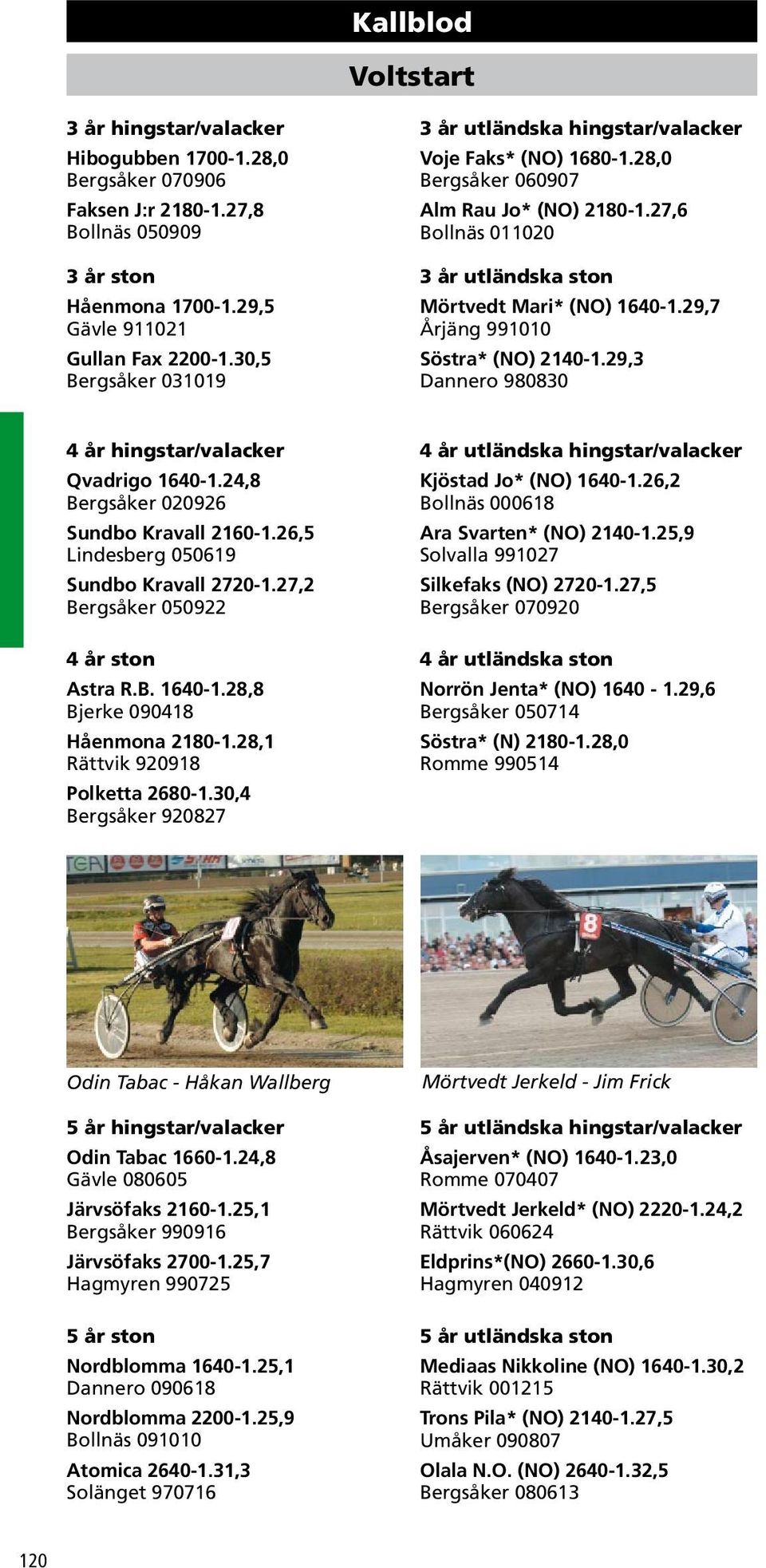 29,7 Årjäng 991010 Söstra* (NO) 2140-1.29,3 Dannero 980830 4 år hingstar/ Qvadrigo 1640-1.24,8 Bergsåker 020926 Sundbo Kravall 2160-1.26,5 Lindesberg 050619 Sundbo Kravall 2720-1.