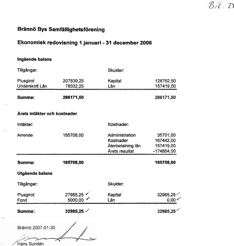 Kostnader: Arrende 185708,OO Administration 35701,OO Kostnader 167442,OO Aterbetalning I4n 157419,OO l\rets resultat -174854,OO