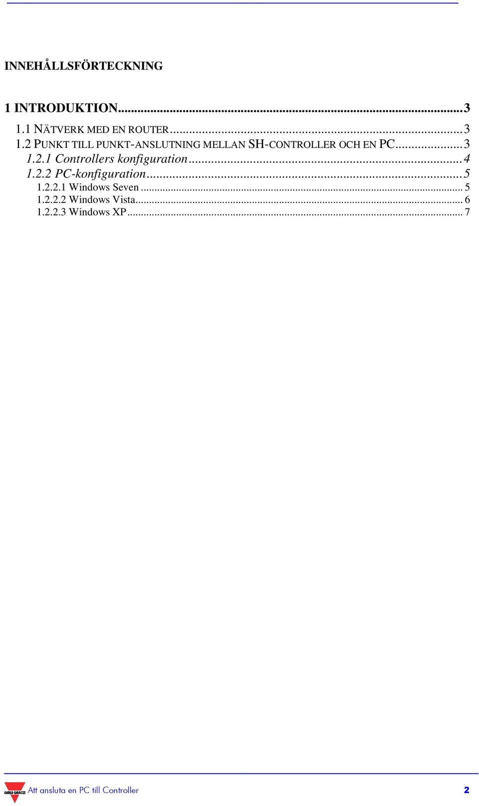 2 PUNKT TILL PUNKT-ANSLUTNING MELLAN SH-CONTROLLER OCH EN PC...3 1.2.1 Controllers konfiguration.