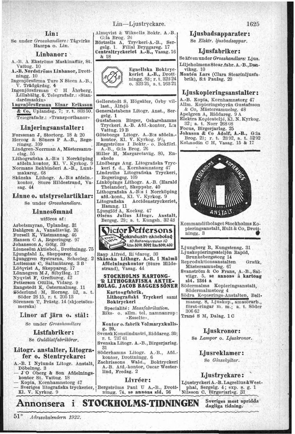 10 niugg. 10 keriet A.-B., Drott iuontqn Lars (Clara Stearinijusfa- ngenjörsfirma Ture N Steen A.-B., ningg. 83 r. t. 32324 @ brik), S:t Paulsg. 29 V. Tradgiirdsg. 4 o. 32325,' a. t. 16321 ngenjbrsfirman C H Ahrberg, Lillabaltg.