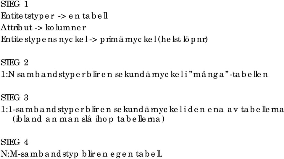 många -tabellen STEG 3 1:1-sambandstyper blir en sekundärnyckel i den ena av