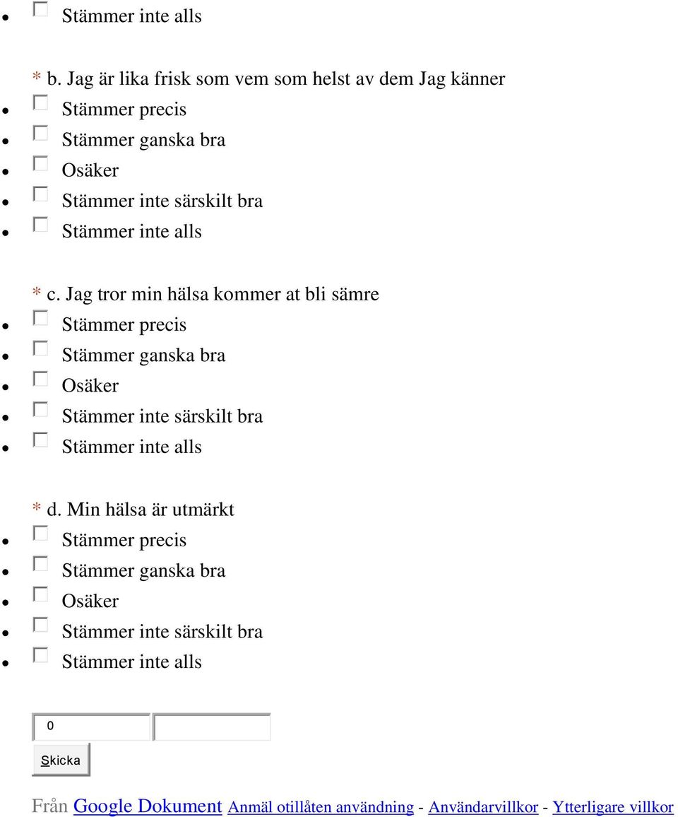 Min hälsa är utmärkt 0 Skicka Från Google Dokument