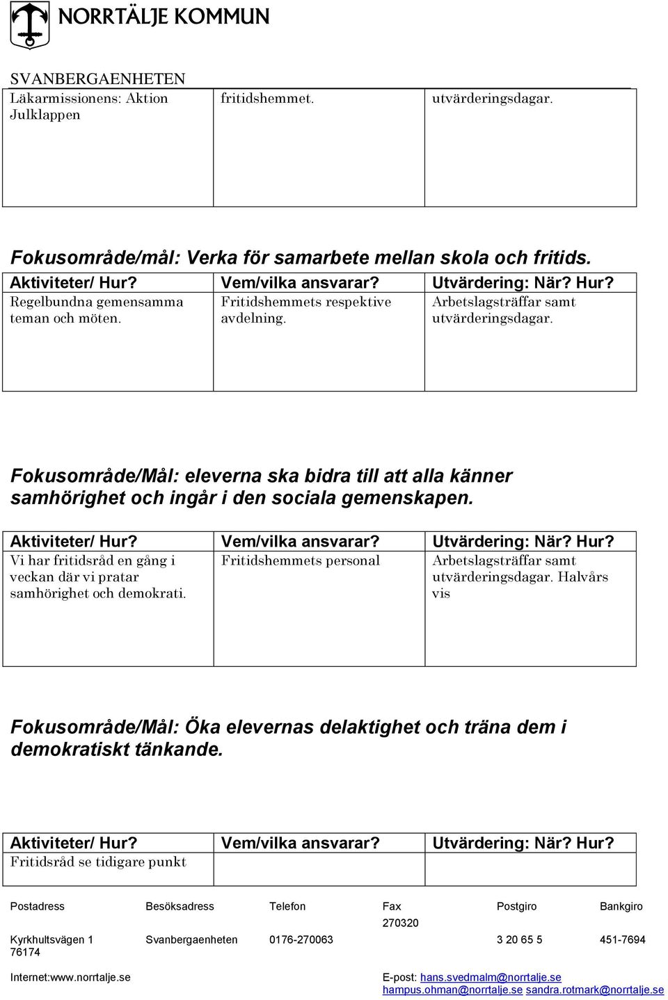 Fokusområde/Mål: eleverna ska bidra till att alla känner samhörighet och ingår i den sociala gemenskapen.