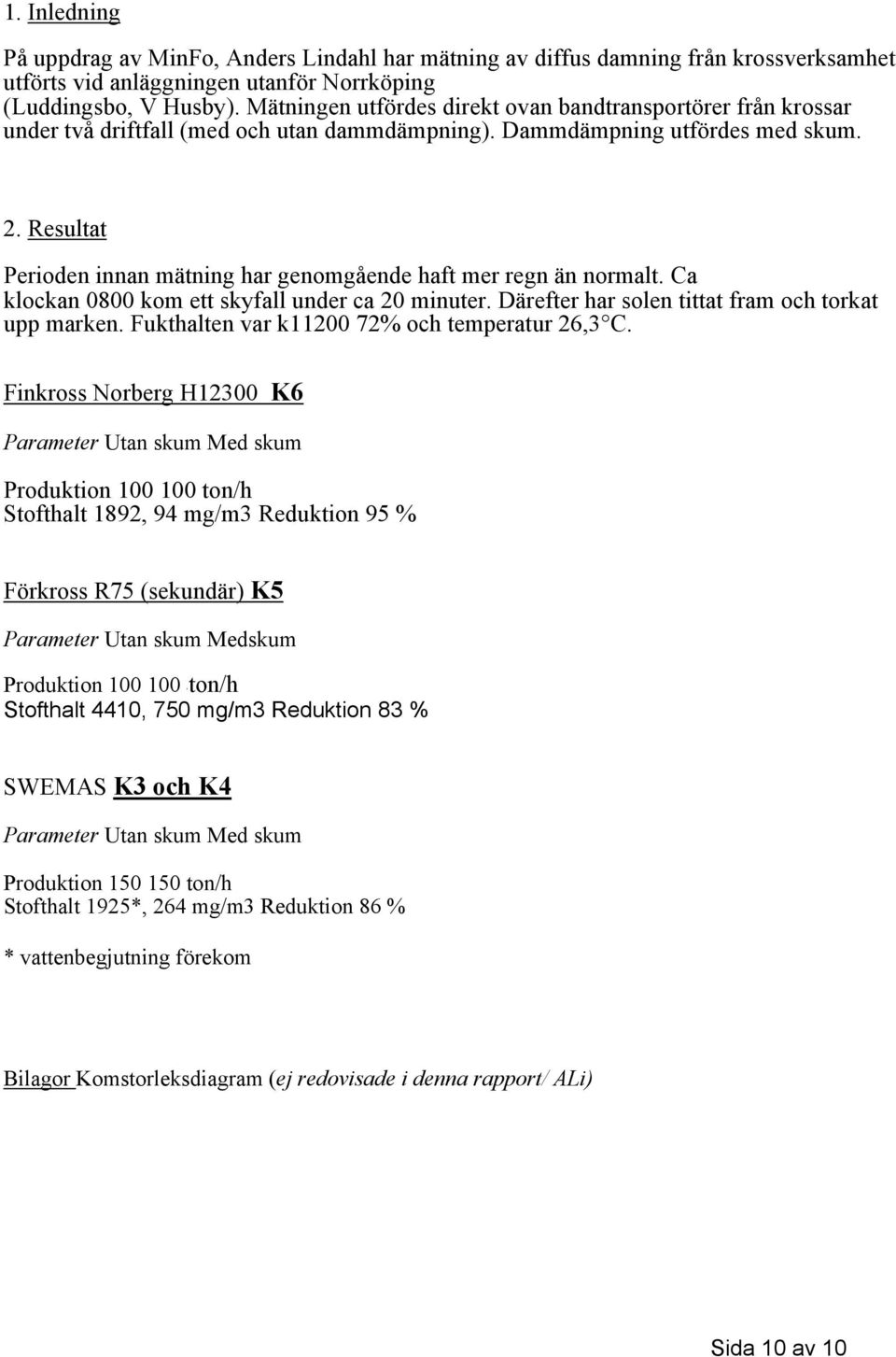 Resultat Perioden innan mätning har genomgående haft mer regn än normalt. Ca klockan 0800 kom ett skyfall under ca 20 minuter. Därefter har solen tittat fram och torkat upp marken.