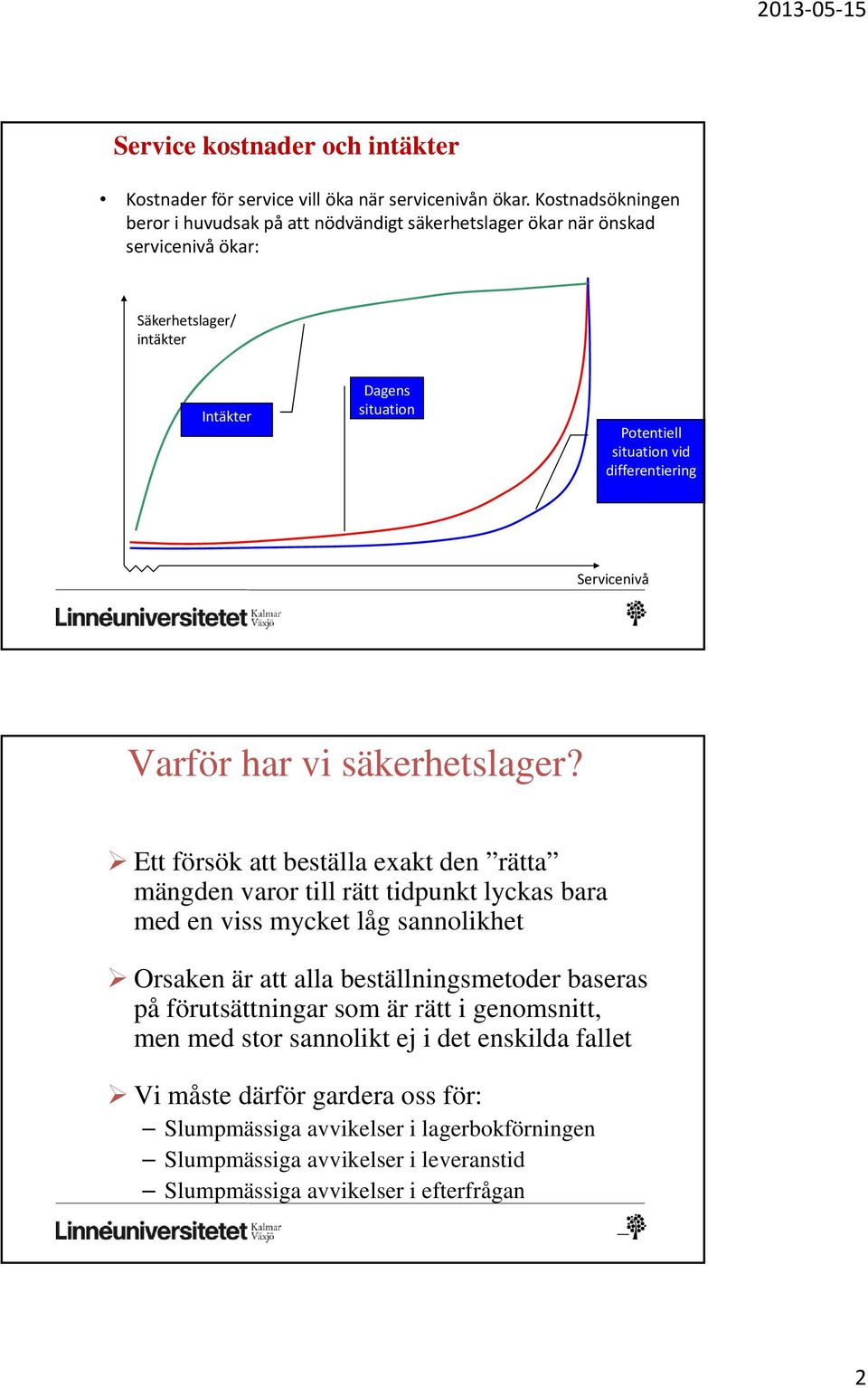 differentiering Servicenivå Varför har vi säkerhetslager?