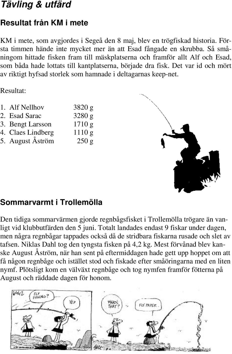 Det var id och mört av riktigt hyfsad storlek som hamnade i deltagarnas keep-net. Resultat: 1. Alf Nellhov 3820 g 2. Esad Sarac 3280 g 3. Bengt Larsson 1710 g 4. Claes Lindberg 1110 g 5.