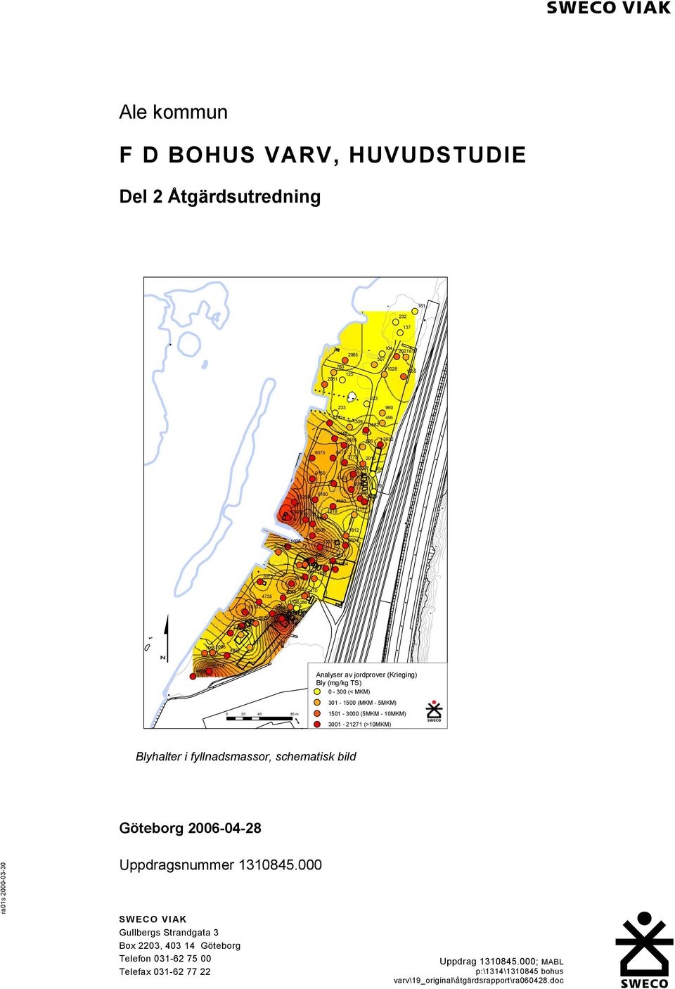 21271 2620 3743 4470625 19512096 4922 557 4688 16718 0 40 80 20 m Analyser av jordprover (Krieging) Bly (mg/kg TS) 0-300 (< MKM) 301-1500 (MKM - 5MKM) 1501-3000 (5MKM - 10MKM) 3001-21271