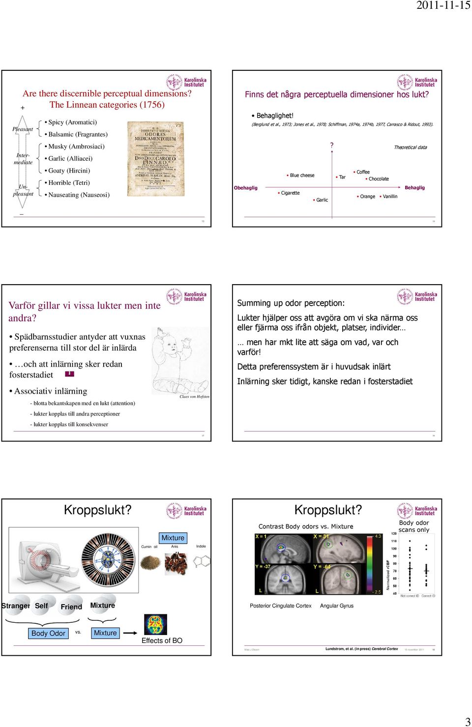Finns det några perceptuella dimensioner hos lukt? Behaglighet! (Berglund et al., 1973; Jones et al., 1978; Schiffman, 1974a, 1974b, 1977, Carrasco & Ridout, 1993).