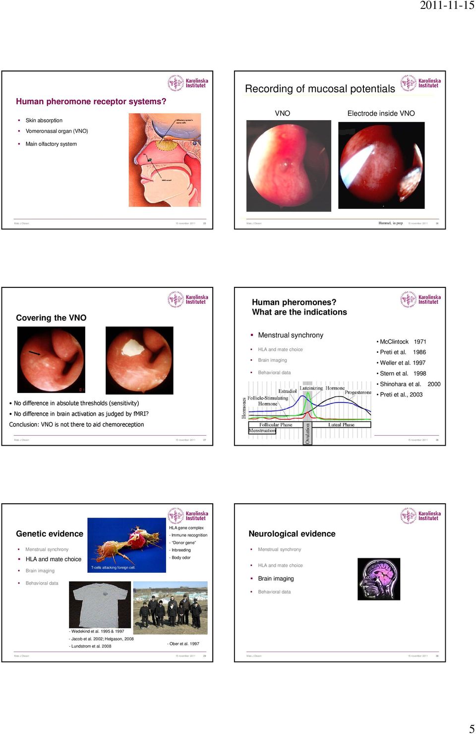 26 Covering the VNO Human pheromones? What are the indications No difference in absolute thresholds (sensitivity) No difference in brain activation as judged by fmri?
