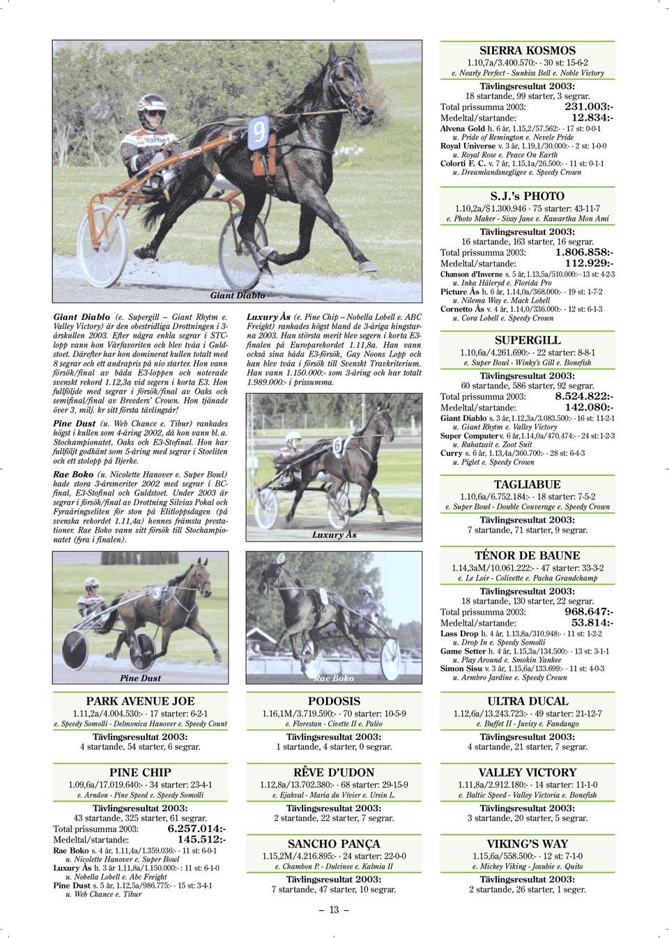 15,1a/26.500:- 11 st: 0-1-1 u. Dreamlandsnegligee e. Speedy Crown Giant Diablo (e. Supergill Giant Rhytm e. Valley Victory) är den obestridliga Drottningen i 3- årskullen 2003.