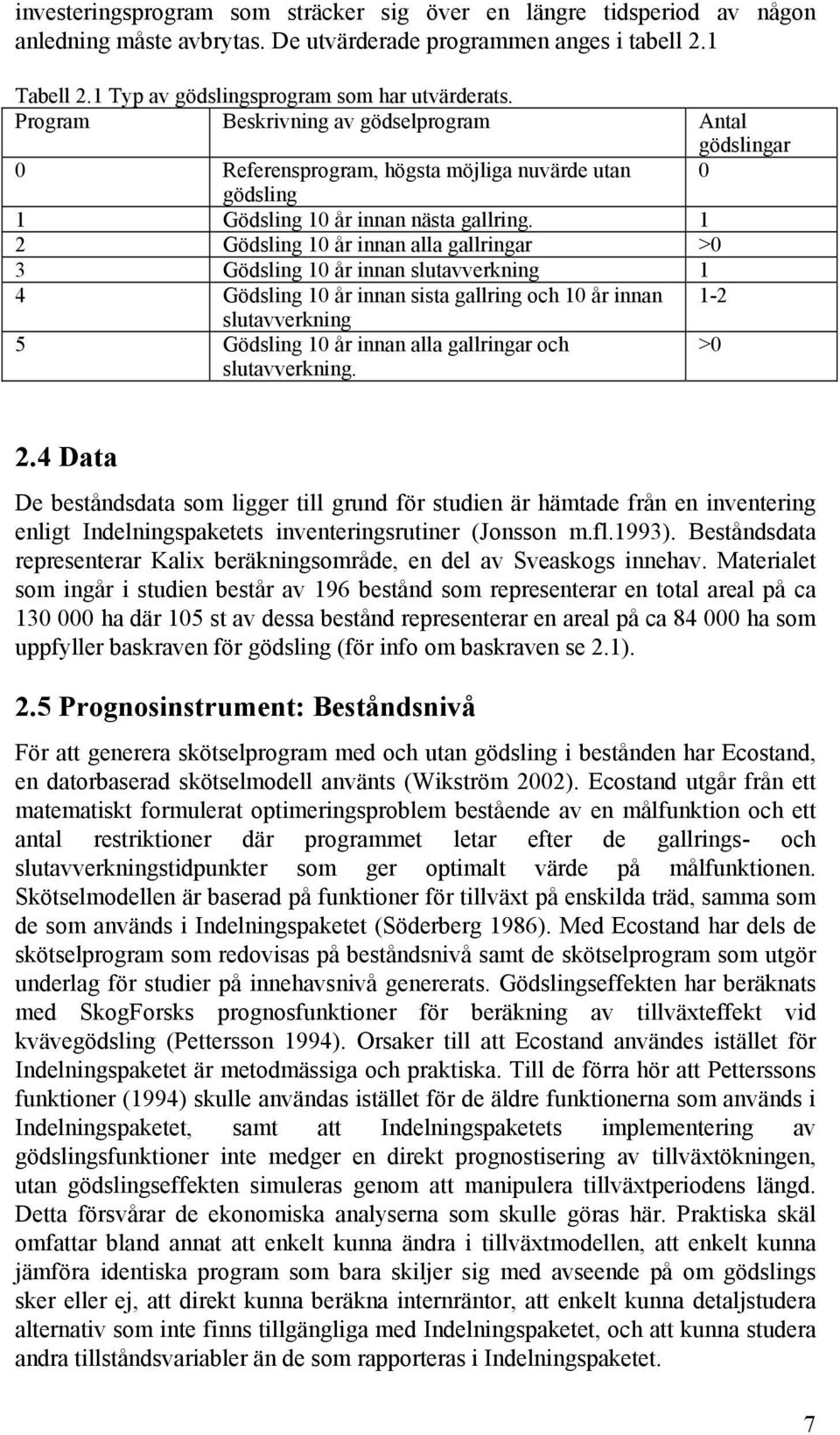 1 2 Gödsling 10 år innan alla gallringar >0 3 Gödsling 10 år innan slutavverkning 1 4 Gödsling 10 år innan sista gallring och 10 år innan 1-2 slutavverkning 5 Gödsling 10 år innan alla gallringar och