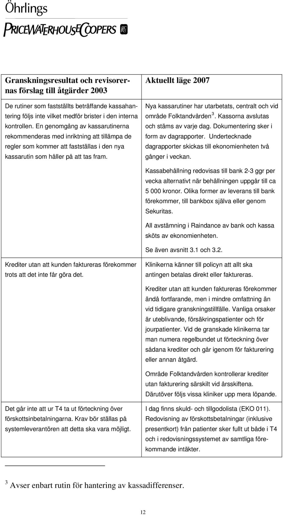 Aktuellt läge 2007 Nya kassarutiner har utarbetats, centralt och vid område Folktandvården 3. Kassorna avslutas och stäms av varje dag. Dokumentering sker i form av dagrapporter.