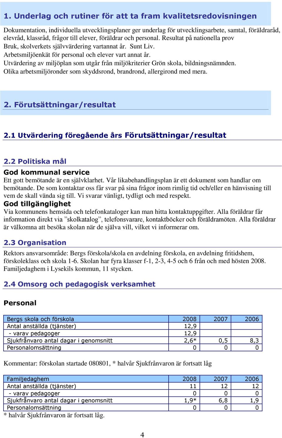 Utvärdering av miljöplan som utgår från miljökriterier Grön skola, bildningsnämnden. Olika arbetsmiljöronder som skyddsrond, brandrond, allergirond med mera. 2. Förutsättningar/resultat 2.