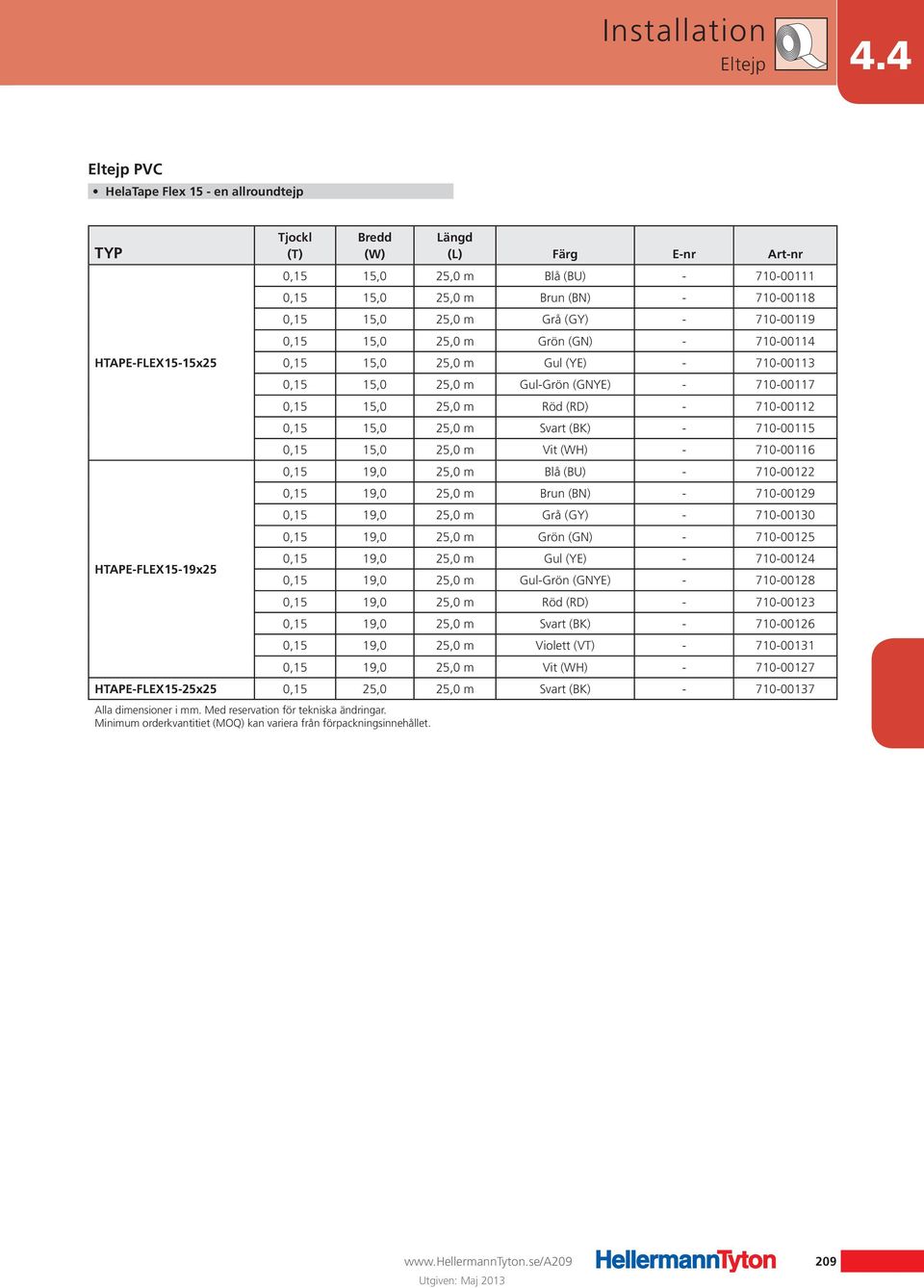 (BN) - 710-00118 0,15 15,0 25,0 m Grå (GY) - 710-00119 0,15 15,0 25,0 m Grön (GN) - 710-00114 0,15 15,0 25,0 m Gul (YE) - 710-00113 0,15 15,0 25,0 m Gul-Grön (GNYE) - 710-00117 0,15 15,0 25,0 m Röd