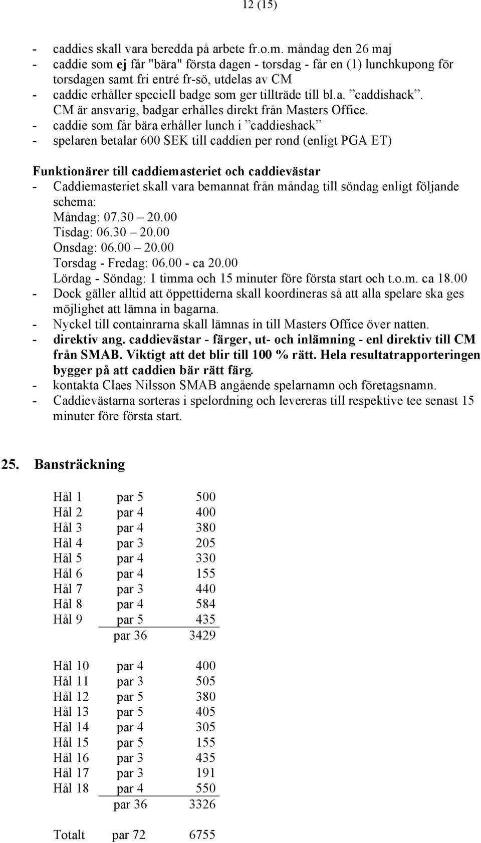 bl.a. caddishack. CM är ansvarig, badgar erhålles direkt från Masters Office.