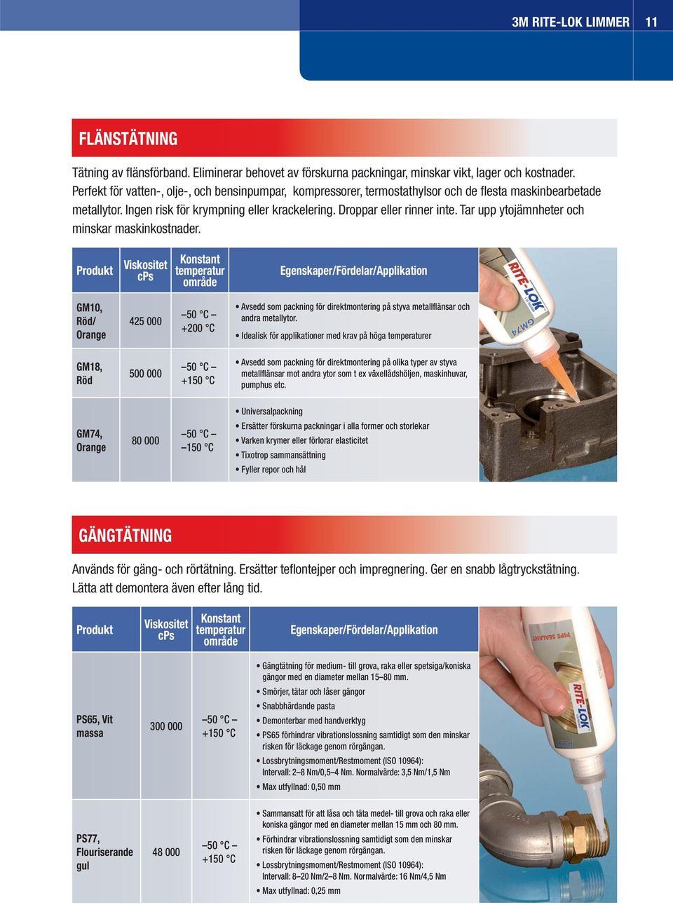 Tar upp ytojämnheter och minskar maskinkostnader. GM10, Röd/ Orange 425 000 +200 C Avsedd som packning för direktmontering på styva metallflänsar och andra metallytor.