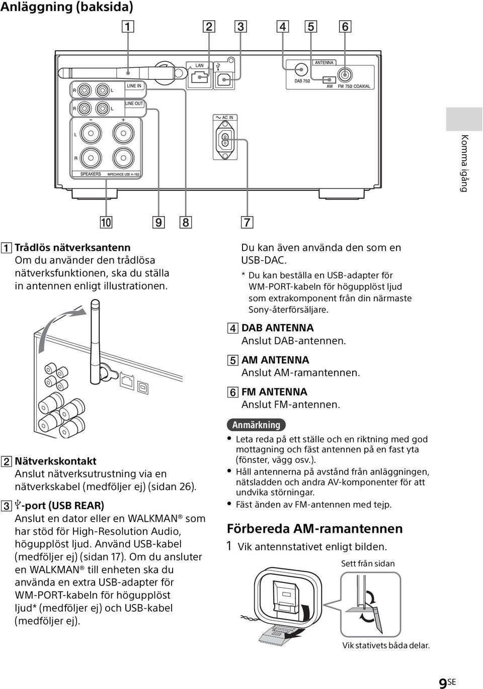 Använd USB-kabel (medföljer ej) (sidan 17).