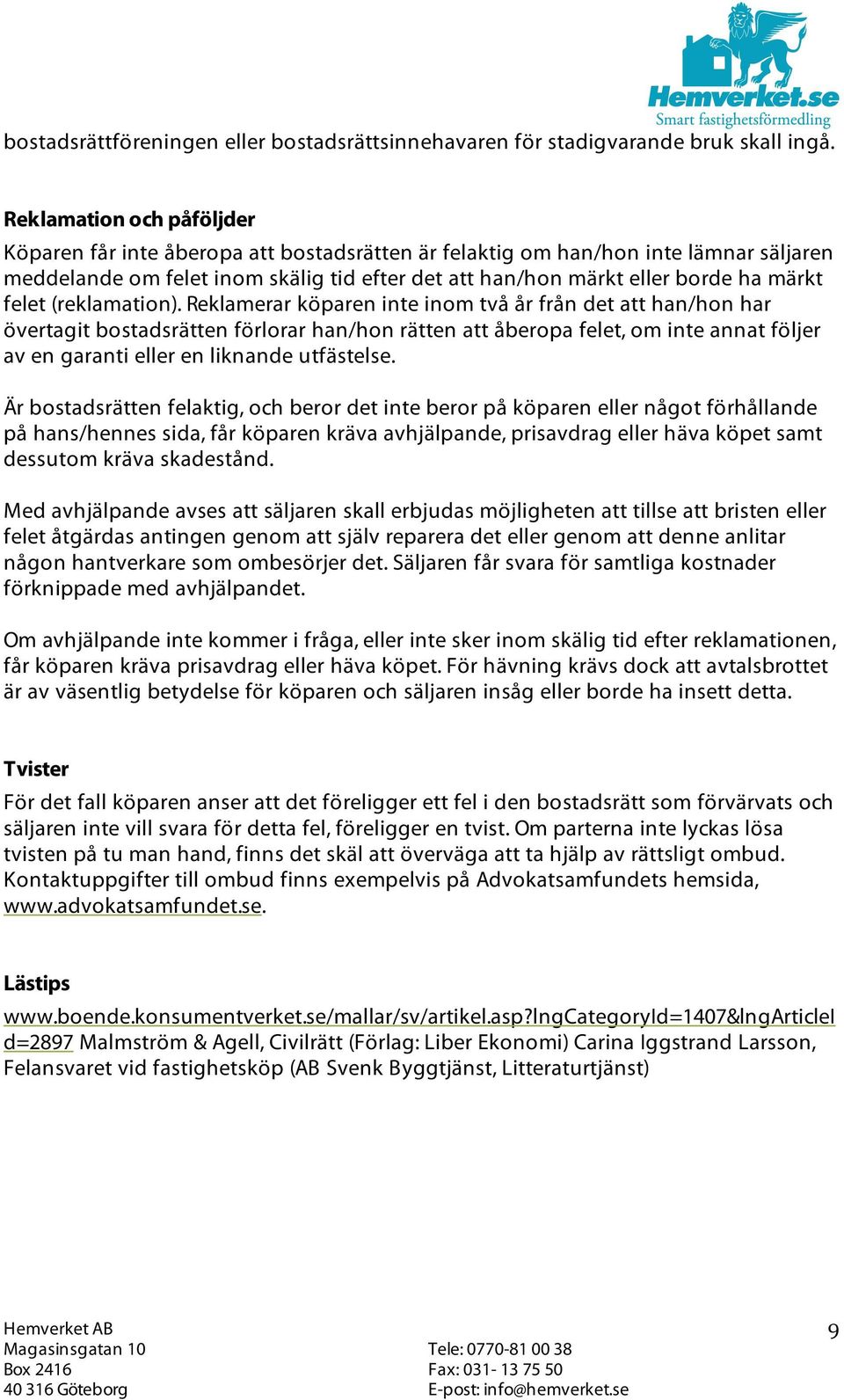 felet (reklamation).