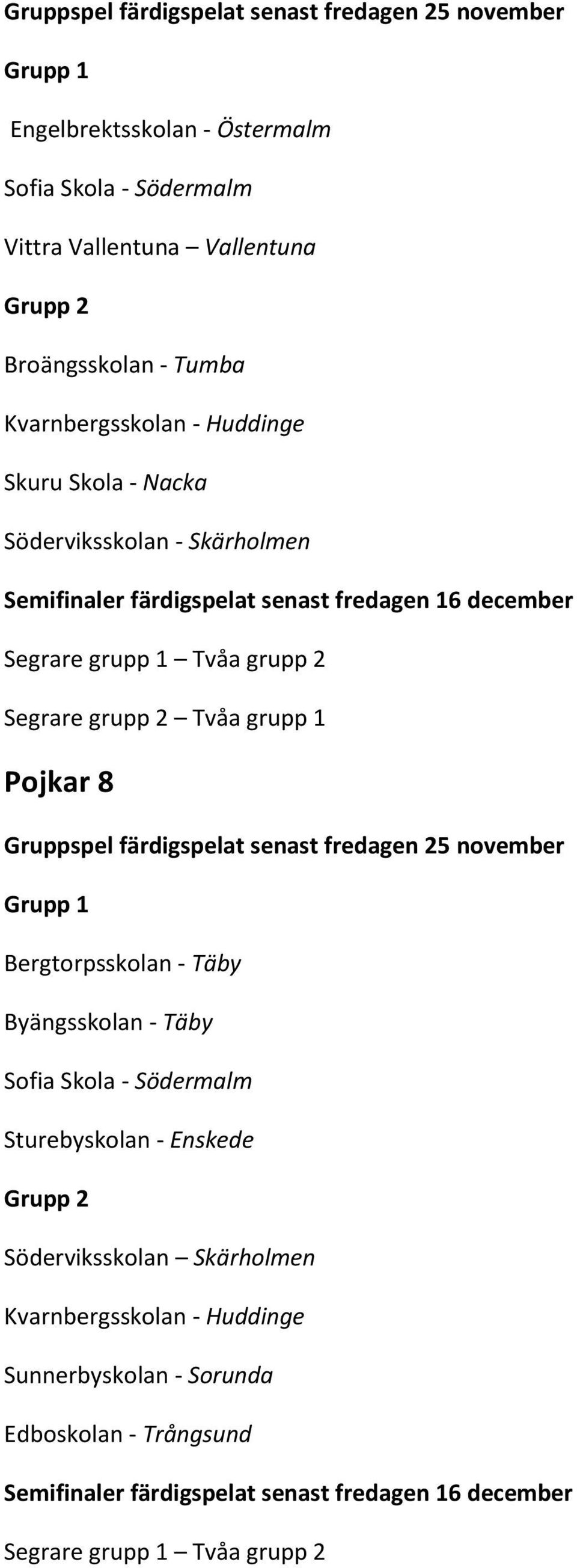 Skärholmen Pojkar 8 Bergtorpsskolan - Täby Byängsskolan - Täby Sofia Skola - Södermalm